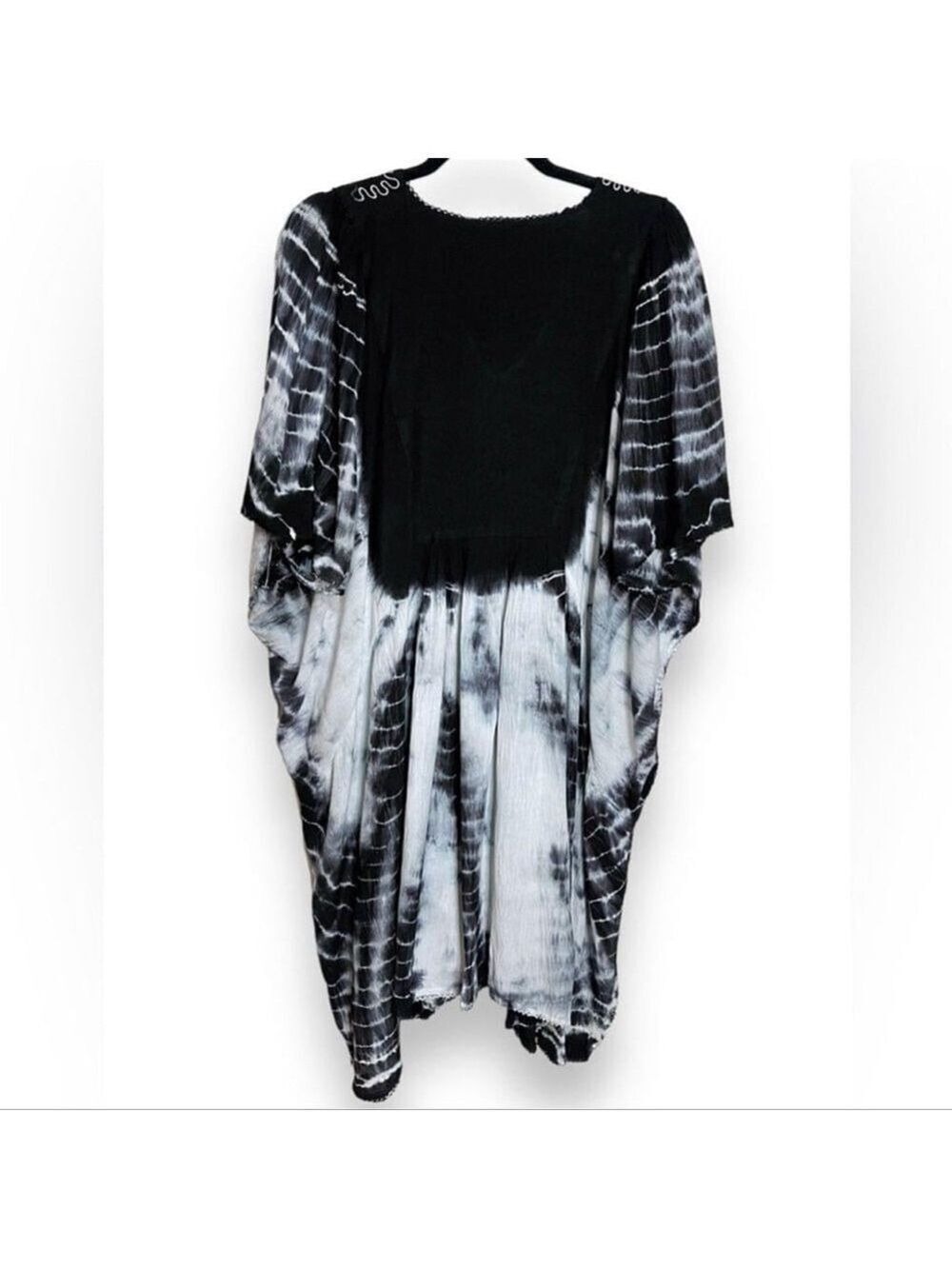 Tie Dye Beach Coverup Black & White OS (M/L) Blouse Caftan/Kaftan Poncho style - Picture 6 of 7